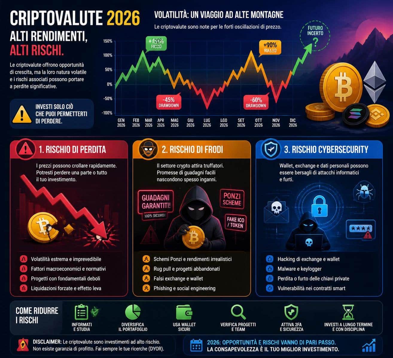 scopri i principali rischi degli investimenti in criptovalute e come proteggere il tuo capitale in un mercato volatile e imprevedibile.