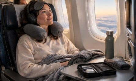 scopri quali accessori da viaggio scegliere per volare più comodi: cuscino da collo, mascherina, tappi per le orecchie e pratici organizer.